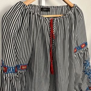 Mango USA Striped Peasant Blouse Size S